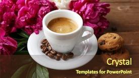  Presentation with peony - Slide set featuring composition with cup of coffee background and a tawny brown colored foreground