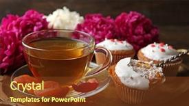  Presentation with peony - Audience pleasing slide set consisting of composition with cup of herbal tea dried apricots and peony flowers on dark wooden background backdrop and a tawny brown colored foreground