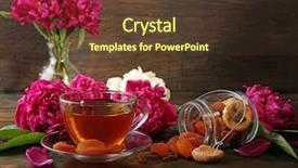  Presentation with peony - Audience pleasing PPT layouts consisting of composition with cup of herbal tea dried apricots and peony flowers on wooden background backdrop and a tawny brown colored foreground