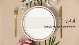  Presentation with cutlery - Presentation theme enhanced with composition-with-cutlery-empty-plate background and a soft green colored foreground