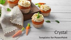 Presentation with company composition - Cool new theme with composition with delicious carrot muffins backdrop and a light gray colored foreground