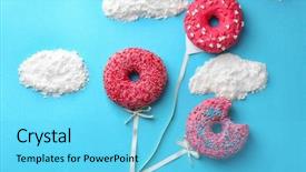  Presentation with donuts pink - Colorful PPT layouts enhanced with composition with delicious pink donuts backdrop and a light blue colored foreground