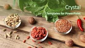  Presentation with spices export - Beautiful slide set featuring composition with different spices on wooden background backdrop and a tawny brown colored foreground