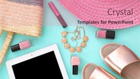  Presentation with cosmetics beauty - Amazing presentation theme having composition with female shoes cosmetics and accessories on color background beauty blogger concept backdrop and a coral colored foreground