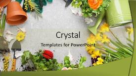  Presentation with gardening - Presentation consisting of composition with flowers and gardening background and a yellow colored foreground