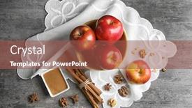  Presentation with cinnamon - Cool new slide deck with composition with fresh apples and cinnamon on grey wooden table backdrop and a tawny brown colored foreground