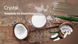  Presentation with milk coconut - Cool new presentation theme with composition with fresh coconut milk on wooden background backdrop and a coral colored foreground