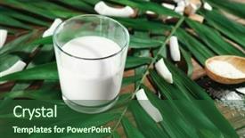  Presentation with coconut milk - Audience pleasing PPT layouts consisting of composition with fresh coconut milk on wooden background backdrop and a forest green colored foreground