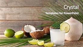  Presentation with milk coconut - Slide set enhanced with composition with fresh coconut milk background and a violet colored foreground