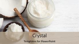  Presentation with coconut oil - PPT theme consisting of composition with fresh coconut oil background and a coral colored foreground