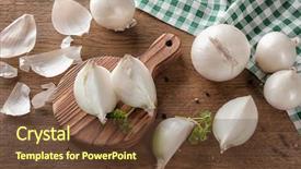  Presentation with onion - Slide set having composition with fresh cut onion background and a tawny brown colored foreground
