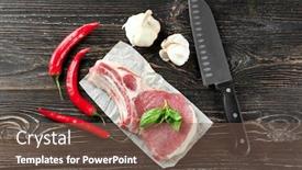  Presentation with pork rib - PPT theme having composition with fresh raw pork rib on wooden table background and a violet colored foreground