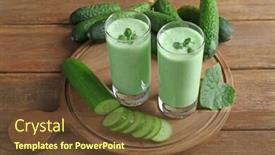  Presentation with cucumbers - PPT theme with composition with fresh smoothie and cucumbers on wooden background background and a tawny brown colored foreground