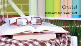  Presentation with cabinet - Presentation design featuring composition-with-glasses-and-books background and a yellow colored foreground