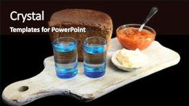  Presentation with vodka - Slide deck featuring composition with glasses of vodka red caviar fresh bread on wooden board isolated on black background and a wine colored foreground
