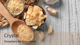  Presentation with garlic - Audience pleasing PPT theme consisting of composition with granulated dried garlic backdrop and a coral colored foreground