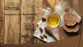  Presentation with honeycomb - Cool new PPT theme with composition with honey bread and honeycomb on wooden background backdrop and a coral colored foreground