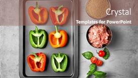  Presentation with quinoa - Beautiful PPT layouts featuring composition with ingredients for quinoa stuffed peppers on grey background backdrop and a violet colored foreground