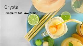  Presentation with melon - Beautiful PPT layouts featuring composition with jar of fresh melon smoothie on table backdrop and a light gray colored foreground