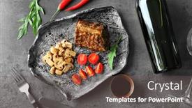  Presentation with hydroponics vegetables hydroponic vegetable - Audience pleasing slide deck consisting of composition with juicy steak wine and vegetables on grey background backdrop and a tawny brown colored foreground