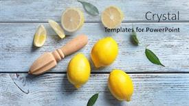  Presentation with lemons - Beautiful presentation theme featuring composition-with-lemons-and-wooden backdrop and a light blue colored foreground