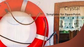  Presentation with yacht - PPT layouts having composition-with-lifebuoy-ring background and a coral colored foreground
