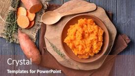  Presentation with sweet potato - Presentation theme enhanced with composition with mashed sweet potato on wooden background background and a red colored foreground