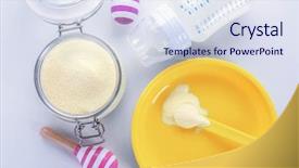  Presentation with baby bottle formula - PPT theme consisting of composition with milk formula background and a sky blue colored foreground