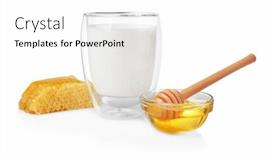  Presentation with white milk - Slide set having composition with milk honey and honeycomb on white background background and a white colored foreground