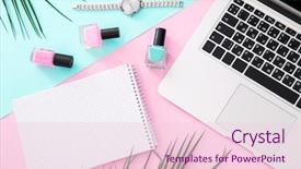 Presentation with blogger - PPT layouts featuring composition with notebook laptop and nail polish on color background beauty blogger concept background and a lemonade colored foreground