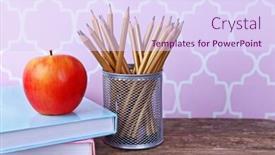  Presentation with pencils - PPT theme enhanced with composition with pencils on wooden table background and a sky blue colored foreground