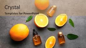  Presentation with perfume - Amazing PPT layouts having composition with perfume and oranges backdrop and a yellow colored foreground