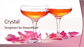  Presentation with white sparkle - Slide set having composition with pink sparkle wine in glasses and rose petals isolated on white background and a lemonade colored foreground