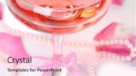  Presentation with white sparkle - Slide deck having composition with pink sparkle wine in glasses and rose petals isolated on white background and a lemonade colored foreground
