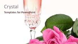  Presentation with white sparkle - Colorful presentation theme enhanced with composition with pink sparkle wine in glass and pink roses isolated on white backdrop and a sky blue colored foreground