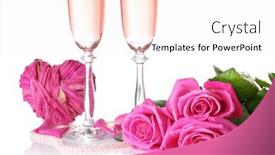  Presentation with white sparkle - Slide deck enhanced with composition with pink sparkle wine in glasses and pink roses isolated on white background and a sky blue colored foreground