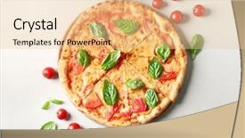  Presentation with pizza - PPT layouts with composition with pizza cherry tomatoes background and a lemonade colored foreground