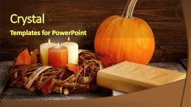  Presentation with books - Theme featuring composition with pumpkin and book background and a tawny brown colored foreground