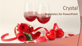  Presentation with light roses - Beautiful PPT theme featuring composition with red wine in glasses red roses ribbon and decorative hearts on light background backdrop and a cream colored foreground