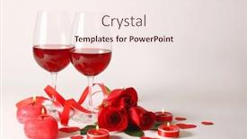  Presentation with light roses - Presentation design featuring composition with red wine in glasses red roses ribbon and decorative hearts on light background background and a sky blue colored foreground