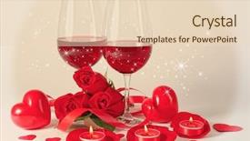  Presentation with light roses - Slide set with wine in glasses red roses background and a lemonade colored foreground