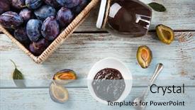  Presentation with jam - PPT layouts consisting of composition with ripe plums background and a light blue colored foreground