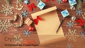  Presentation with scroll - Theme consisting of composition with scroll and christmas decor on wooden table background and a coral colored foreground