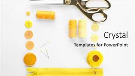  Presentation with sewing tools - Audience pleasing slides consisting of composition with sewing threads backdrop and a white colored foreground