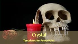  Presentation with skull - Presentation theme consisting of composition with skull candle and dried rose isolated on black background and a violet colored foreground