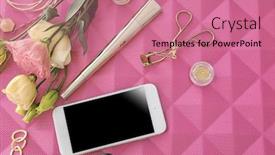  Presentation with blogger - Cool new slides with composition with smartphone and accessories on color background beauty blogger concept backdrop and a coral colored foreground