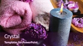  Presentation with water treatment - Colorful presentation enhanced with composition with spa treatment wooden bowl with water towel and lilac flowers on wooden background backdrop and a wine colored foreground