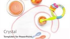  Presentation with baby food jar - Presentation theme consisting of composition with tasty baby food in jar on white background background and a sky blue colored foreground