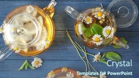  Presentation with chamomile - Beautiful PPT theme featuring composition with tasty chamomile tea in glass teapots on color wooden background backdrop and a ocean colored foreground