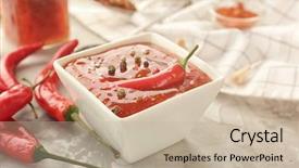  Presentation with chili - Audience pleasing presentation theme consisting of composition with tasty chili sauce backdrop and a mint green colored foreground